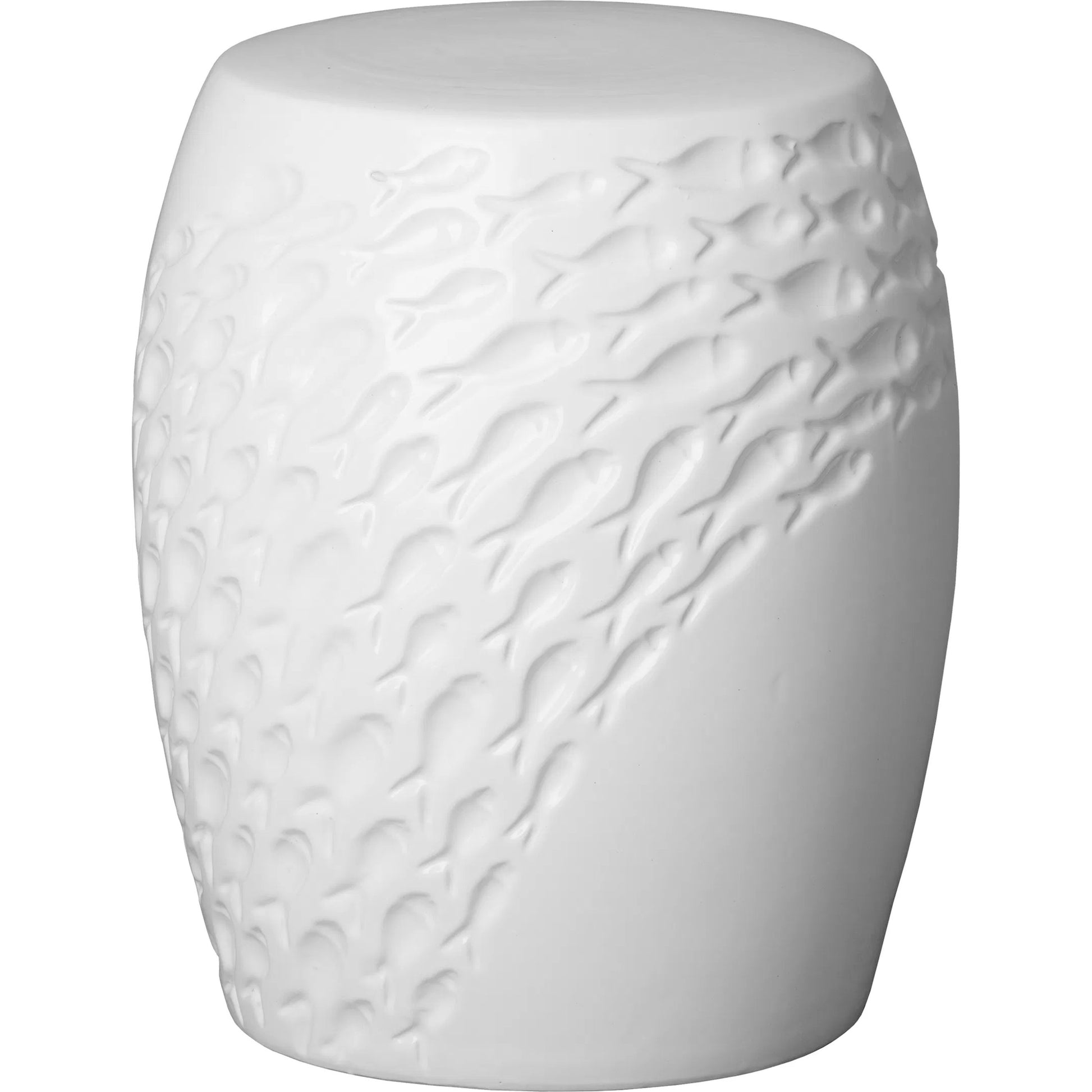 Fish Indoor/Outdoor Stool by Emissary in white and glossy glaze. Made from ceramic in a unique style.