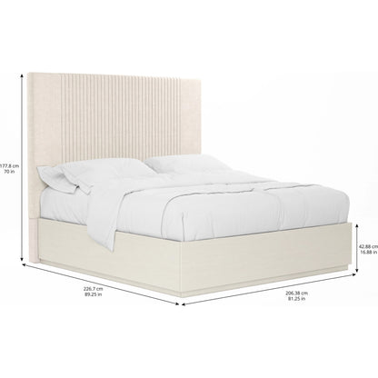 Blanc Upholstered Panel Bed by A.R.T. Furniture in alabaster. Made from parawood solids, maple veneers, foam, fabric in a modern style.
