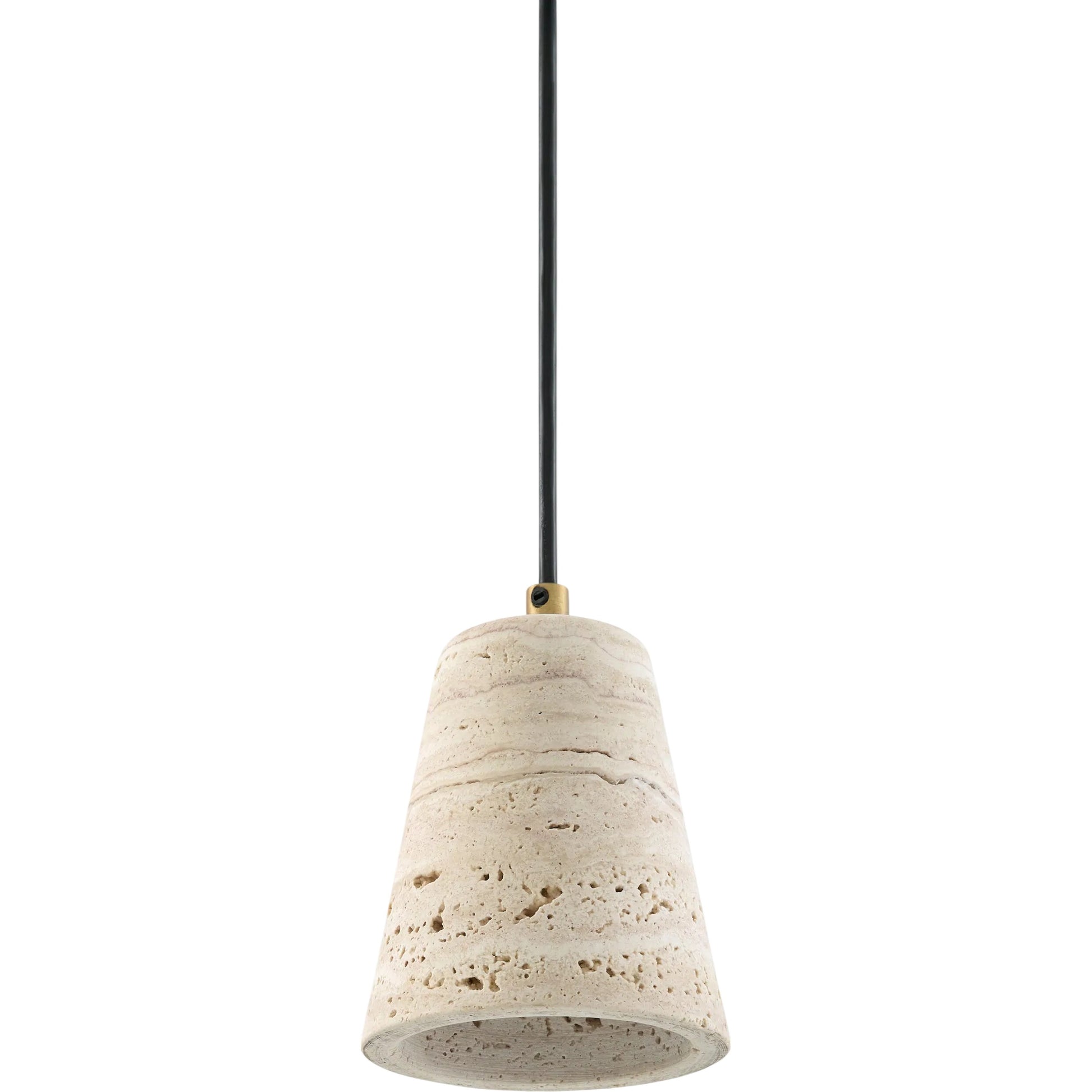Cavertine Pendant by Surya in plated metallic - brass, natural yellow. Made from iron, travertine in a unique style.