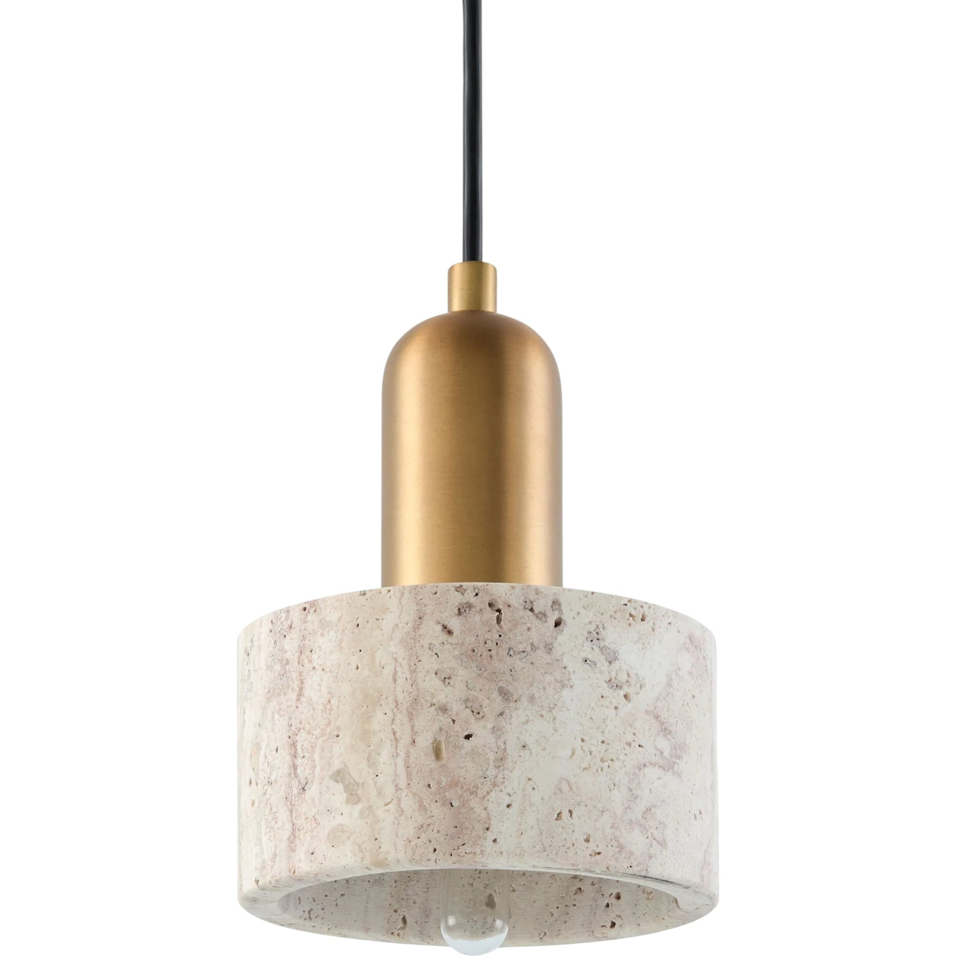 Cavertine Pendant by Surya in plated metallic - brass, natural yellow. Made from iron, travertine in a unique style.
