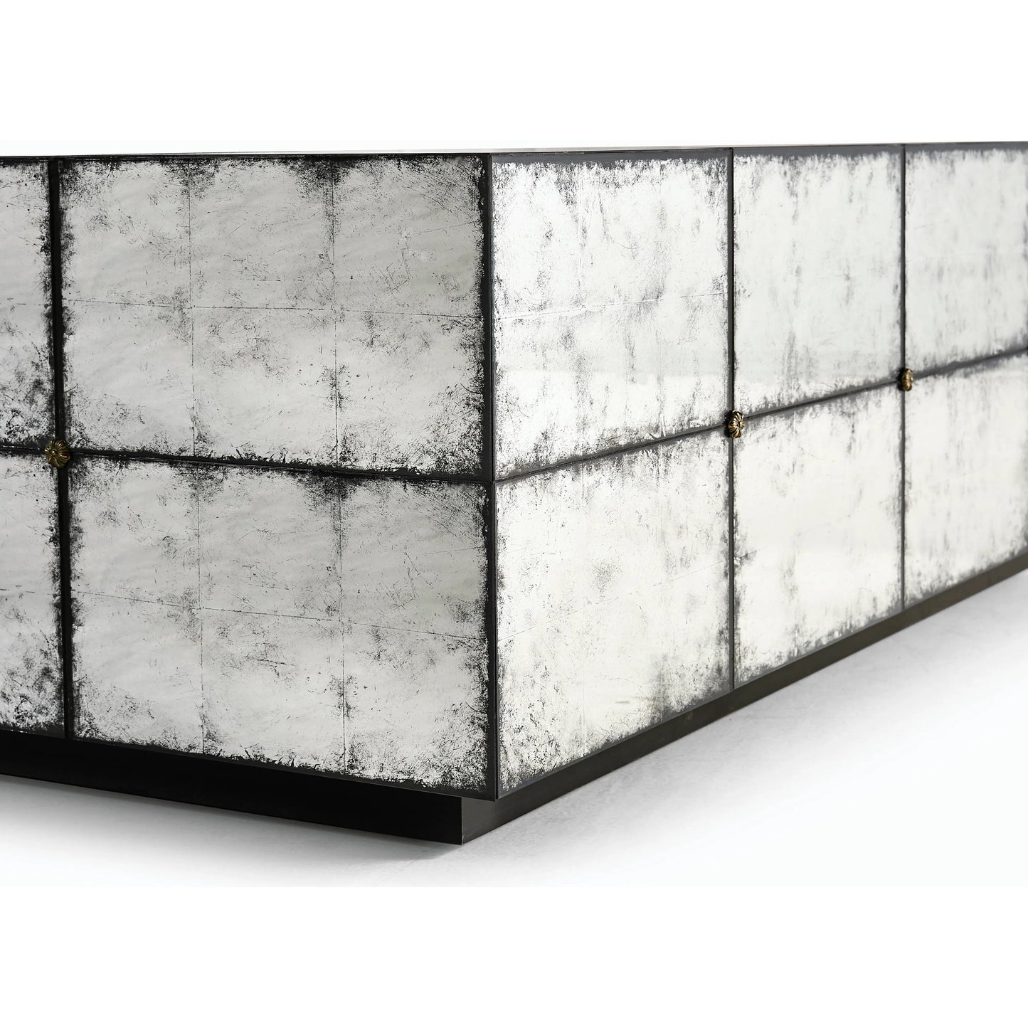 003 SI-2186355 | Closeup | Luna Square Cocktail Table by Jonathan Charles in silver and eglomise. Made from hardwood solids, glass, brass in a modern style.