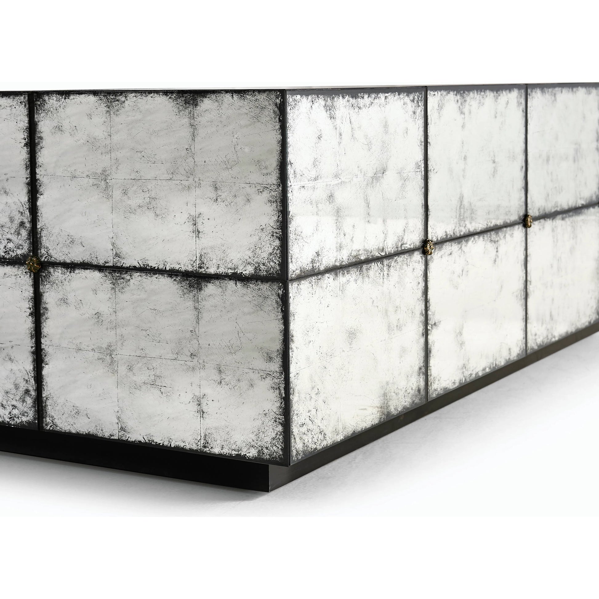 Luna Square Cocktail Table by Jonathan Charles in silver and eglomise. Made from hardwood solids, glass, brass in a modern style.