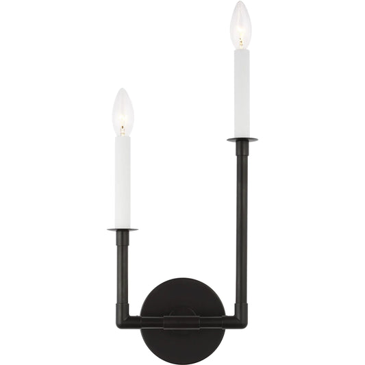 Bayview Double Right Sconce by Visual Comfort & Co. in aged iron. Made from steel in a unique style.