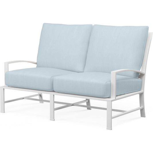 Bristol Outdoor Loveseat in Canvas Flax w/ Self Welt by Sunset West. Made from aluminum in a modern style.