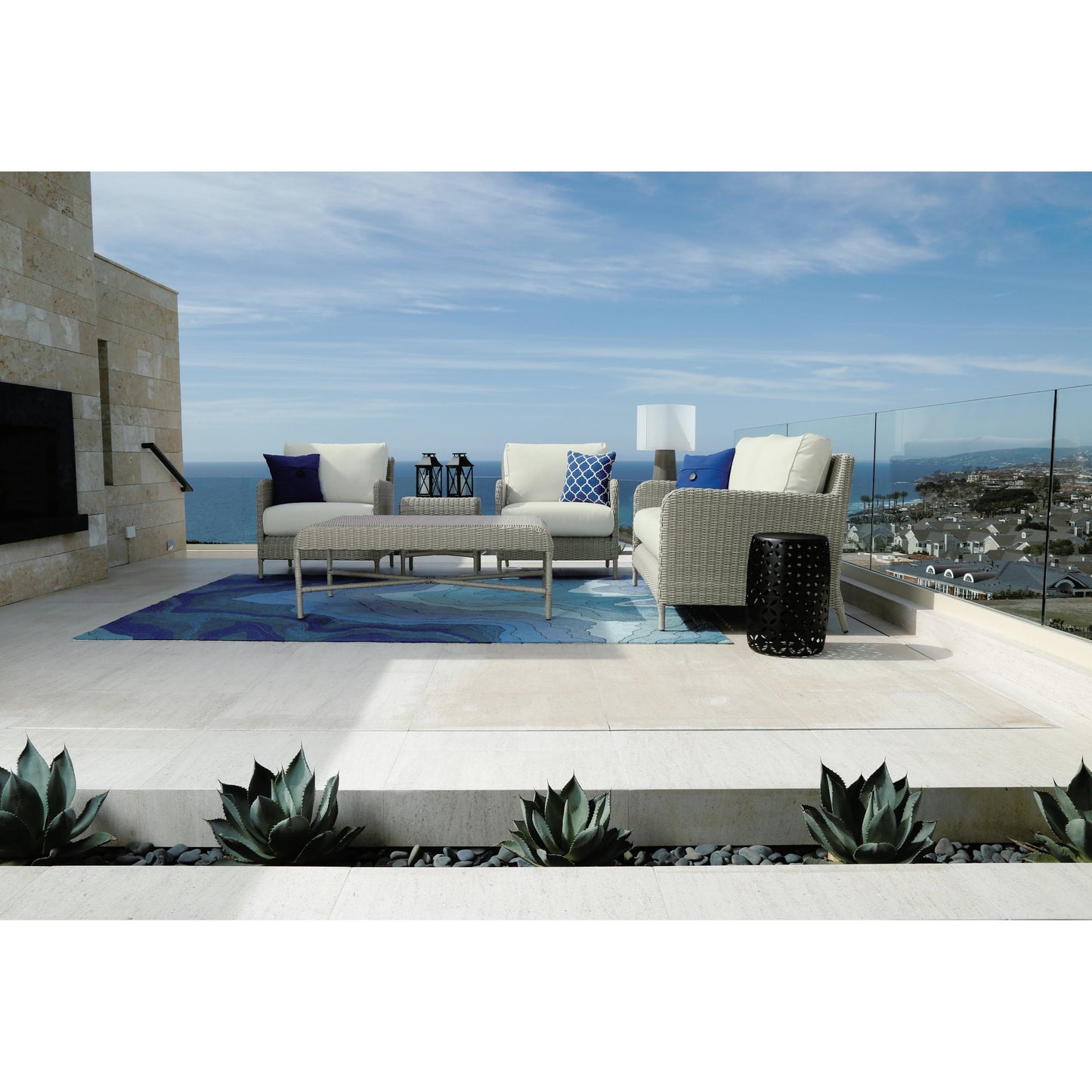 006 SI-2166936 | Lifestyle | Manhattan Outdoor Club Chair by Sunset West in gray. Made from resin wicker in a modern style.