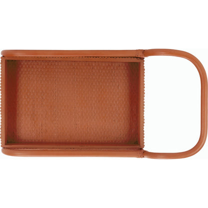 Mulberry Rattan Pole Barcart by HedgeApple Essentials in amber. Made from rattan pole frame, rattan core, plywood brass in a cottage & farmhouse style.