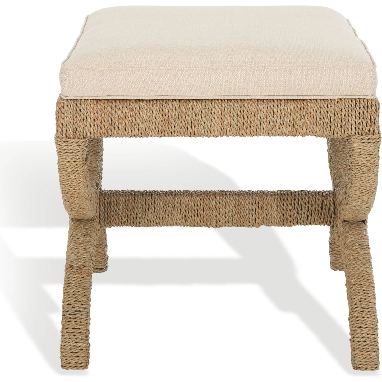 004 SI-2154981 | Additional Silo | Aikan Woven Sea Grass Ottoman by Safavieh in natural, beige. Made from mahogany wood, linen (100% polyester), abaca, seagrass in a modern style.