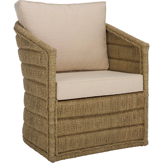 Clarendon Woven Sea Grass Accent Chair by HedgeApple Essentials in natural, white. Made from sea grass, performance linen (100% polyester), foam (eon white d23) in a rustic style.