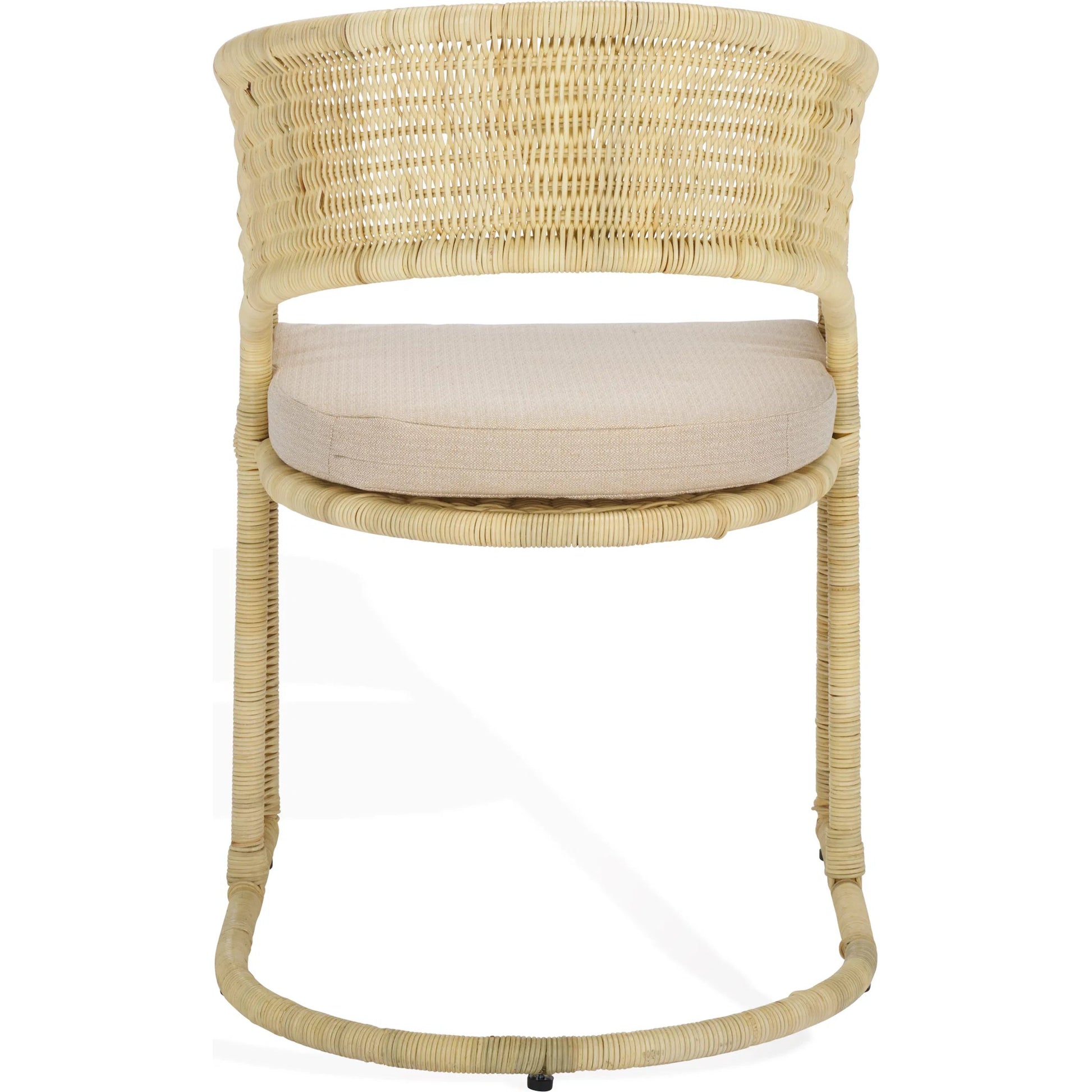 Lees Rattan Dining Chair by HedgeApple Essentials in natural, white. Made from rattan, iron, performance linen (100% polyester), foam (eon white d23) in a rustic style.