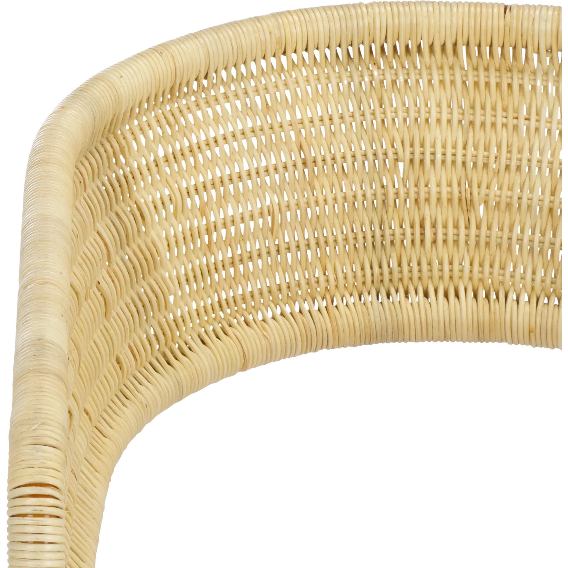 Lees Rattan Dining Chair by HedgeApple Essentials in natural, white. Made from rattan, iron, performance linen (100% polyester), foam (eon white d23) in a rustic style.