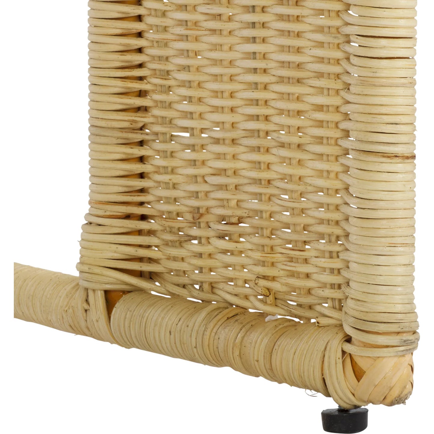 005 SI-2453927 | Closeup | Lees Rattan Dining Chair by HedgeApple Essentials in natural, white. Made from rattan, iron, performance linen (100% polyester), foam (eon white d23) in a rustic style.