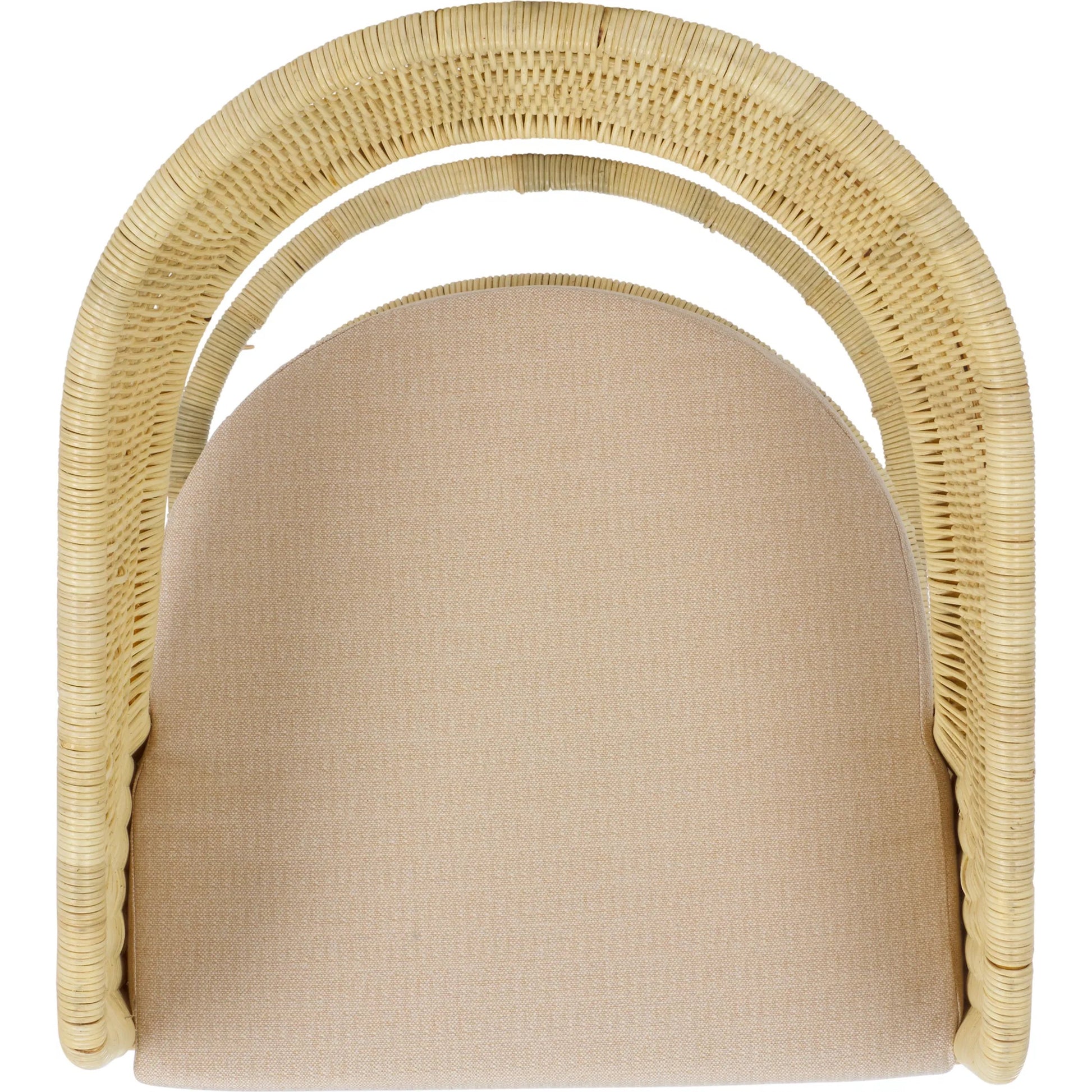 Lees Rattan Dining Chair by HedgeApple Essentials in natural, white. Made from rattan, iron, performance linen (100% polyester), foam (eon white d23) in a rustic style.