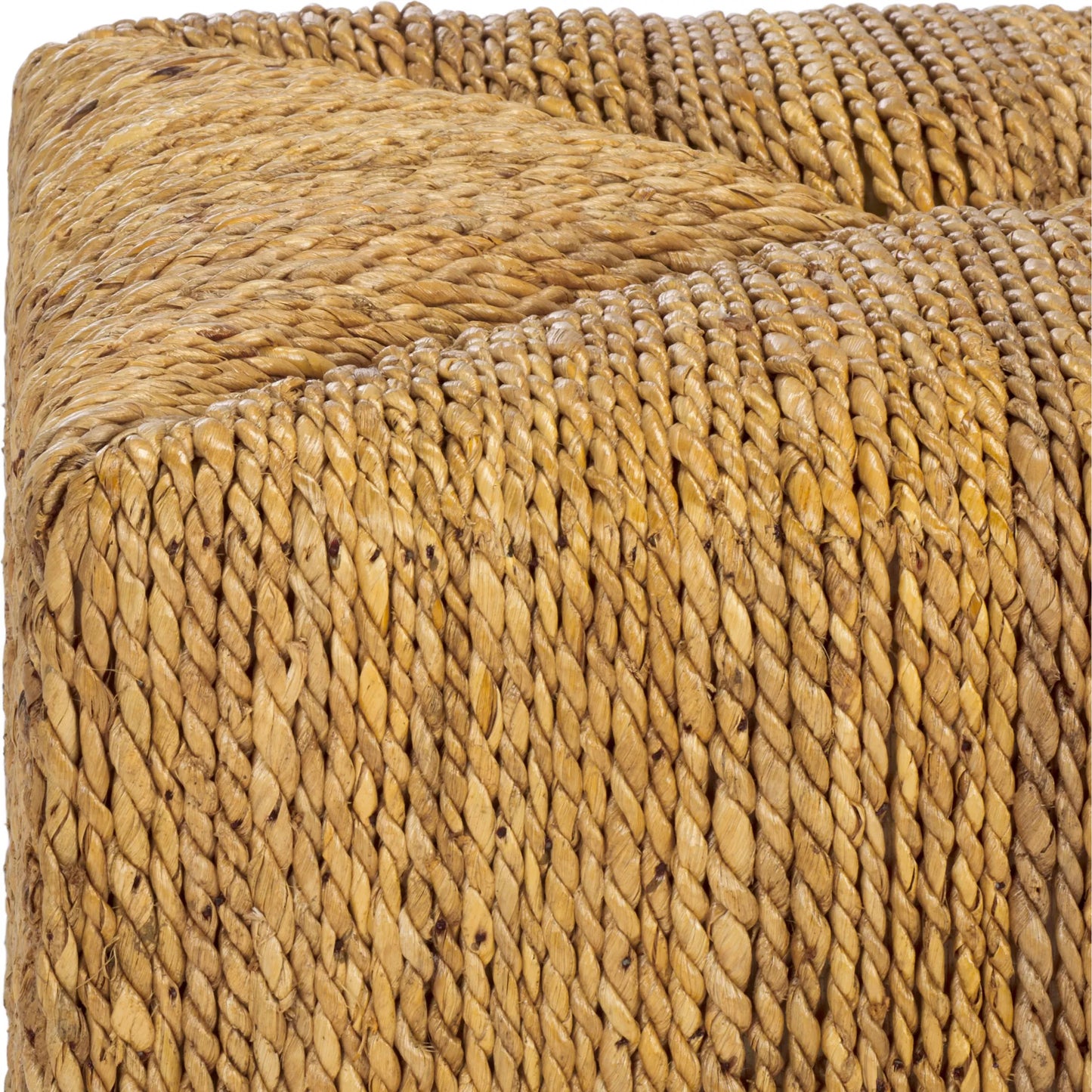 005 SI-2453929 | Closeup | Broome Woven Abaca Ottoman by HedgeApple Essentials in natural. Made from mahogany, abaca in a rustic style.