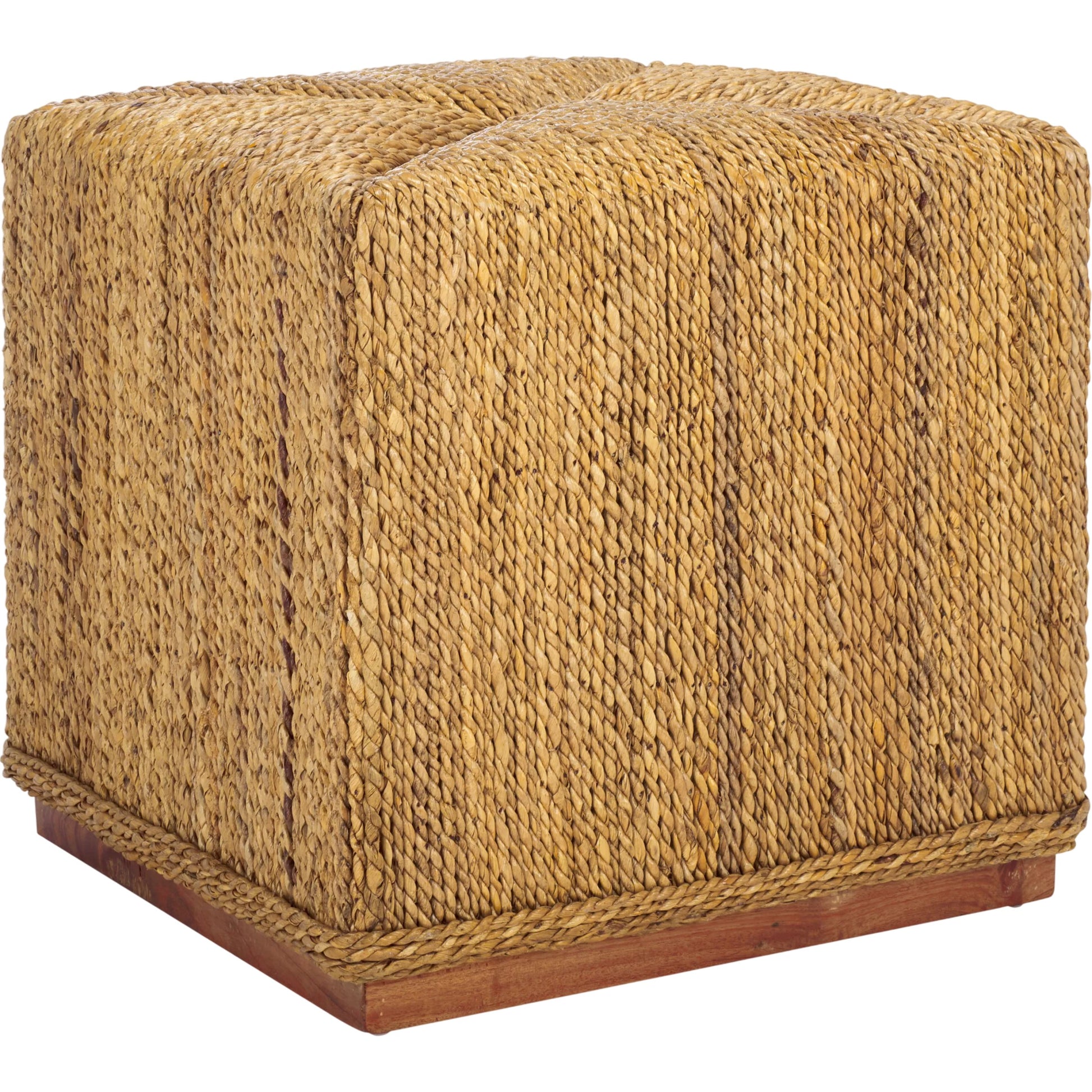 Broome Woven Abaca Ottoman by HedgeApple Essentials in natural. Made from mahogany, abaca in a rustic style.