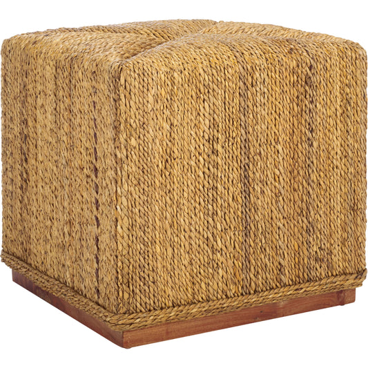 Broome Woven Abaca Ottoman by HedgeApple Essentials in natural. Made from mahogany, abaca in a rustic style.