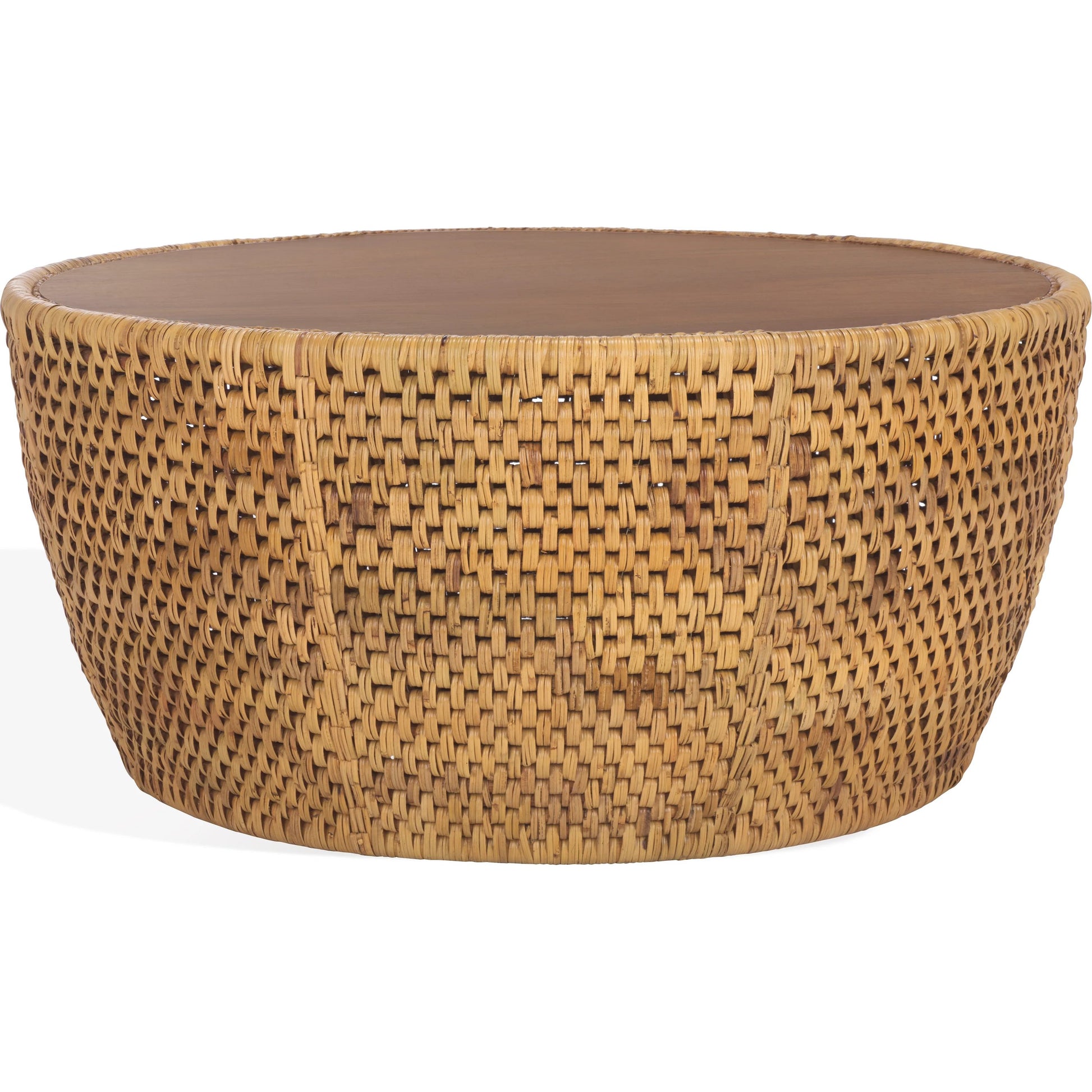 Craighead Rattan Round Coffee Table by HedgeApple Essentials in natural. Made from plywood, rattan in a rustic style.