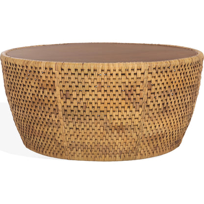 Craighead Rattan Round Coffee Table by HedgeApple Essentials in natural. Made from plywood, rattan in a rustic style.
