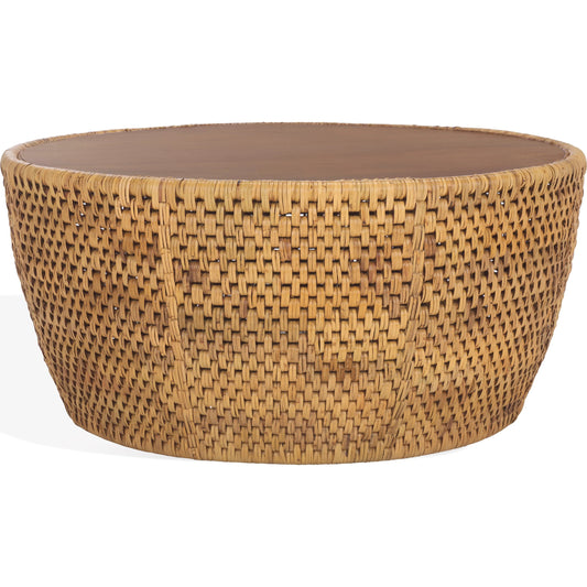 Craighead Rattan Round Coffee Table by HedgeApple Essentials in natural. Made from plywood, rattan in a rustic style.