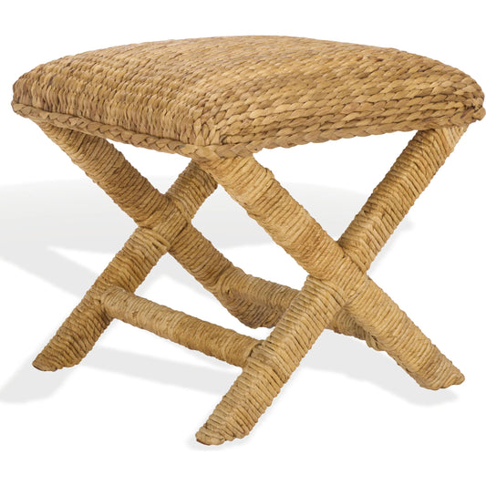 Wibaux Waterhyacinth Stool by HedgeApple Essentials in natural. Made from mahogany wood, abaca in a rustic style.