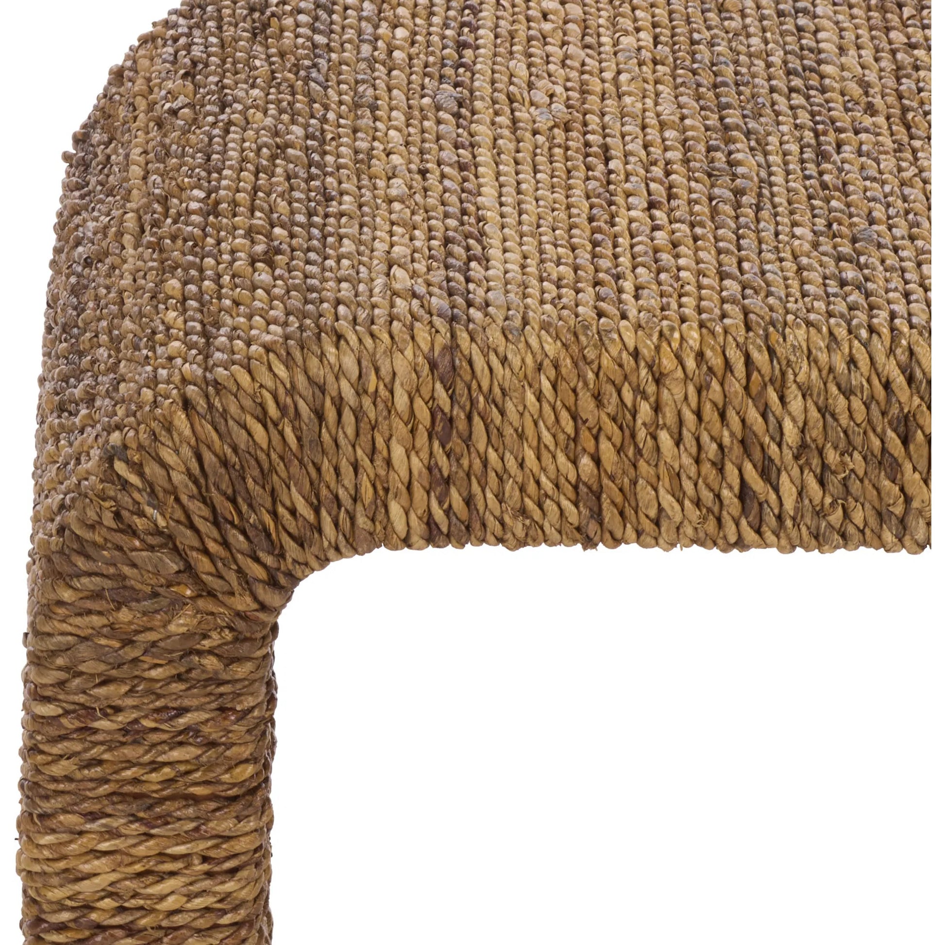 Hackberry Woven Abaca Bench by HedgeApple Essentials in natural. Made from mahogany wood, plywood, woven abaca in a unique style.