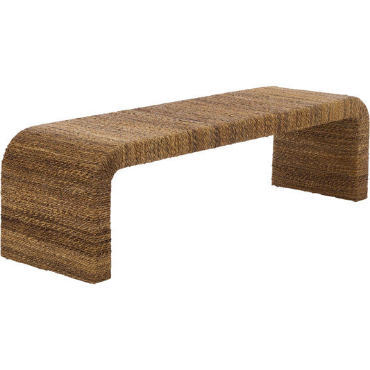 Hackberry Woven Abaca Bench by HedgeApple Essentials in natural. Made from mahogany wood, plywood, woven abaca in a unique style.