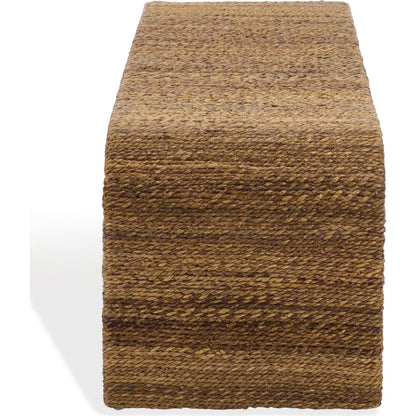 Hackberry Woven Abaca Bench by HedgeApple Essentials in natural. Made from mahogany wood, plywood, woven abaca in a unique style.