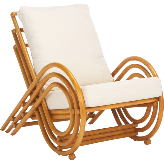 Forrester Rattan Accent Chair by HedgeApple Essentials in natural, white. Made from ratan pole linen (100% polyester) polyurethane foam in a unique style.