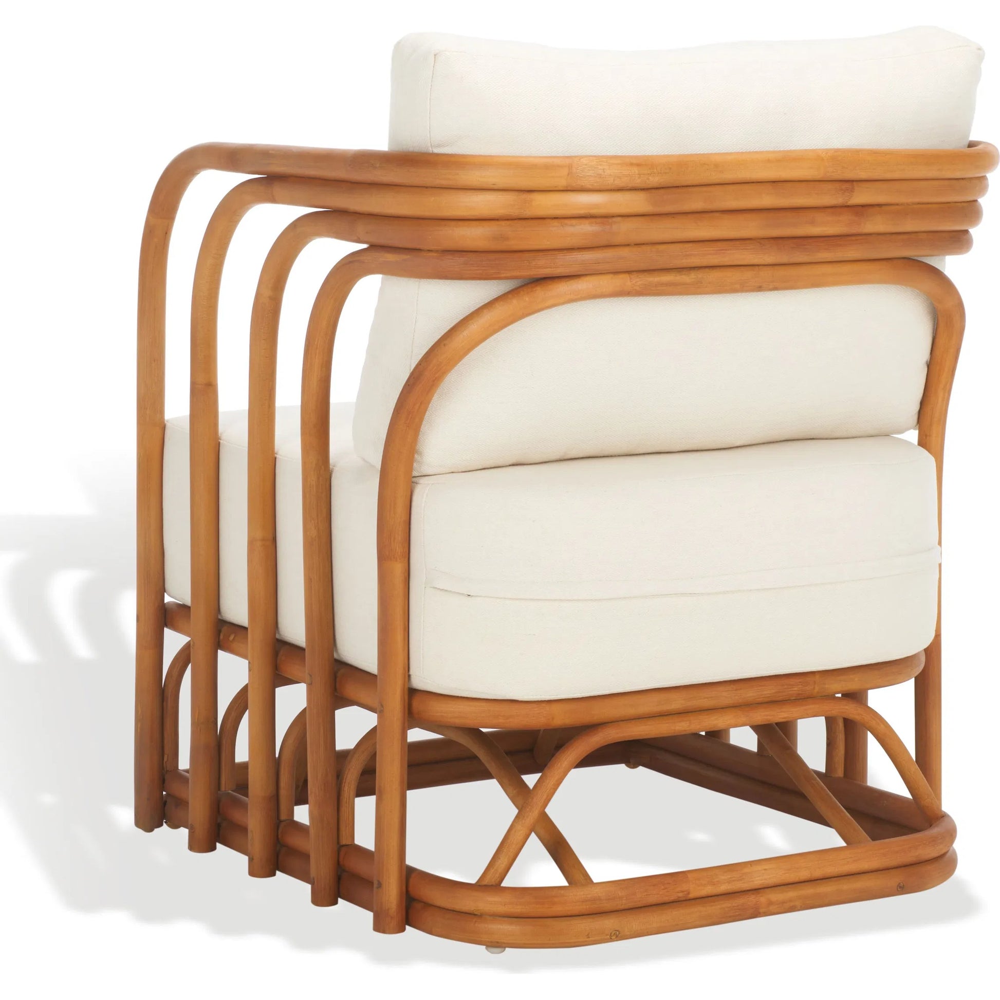 Ballard Rattan Accent Chair by HedgeApple Essentials in natural, white. Made from ratan pole linen (100% polyester) polyurethane foam in a transitional style.