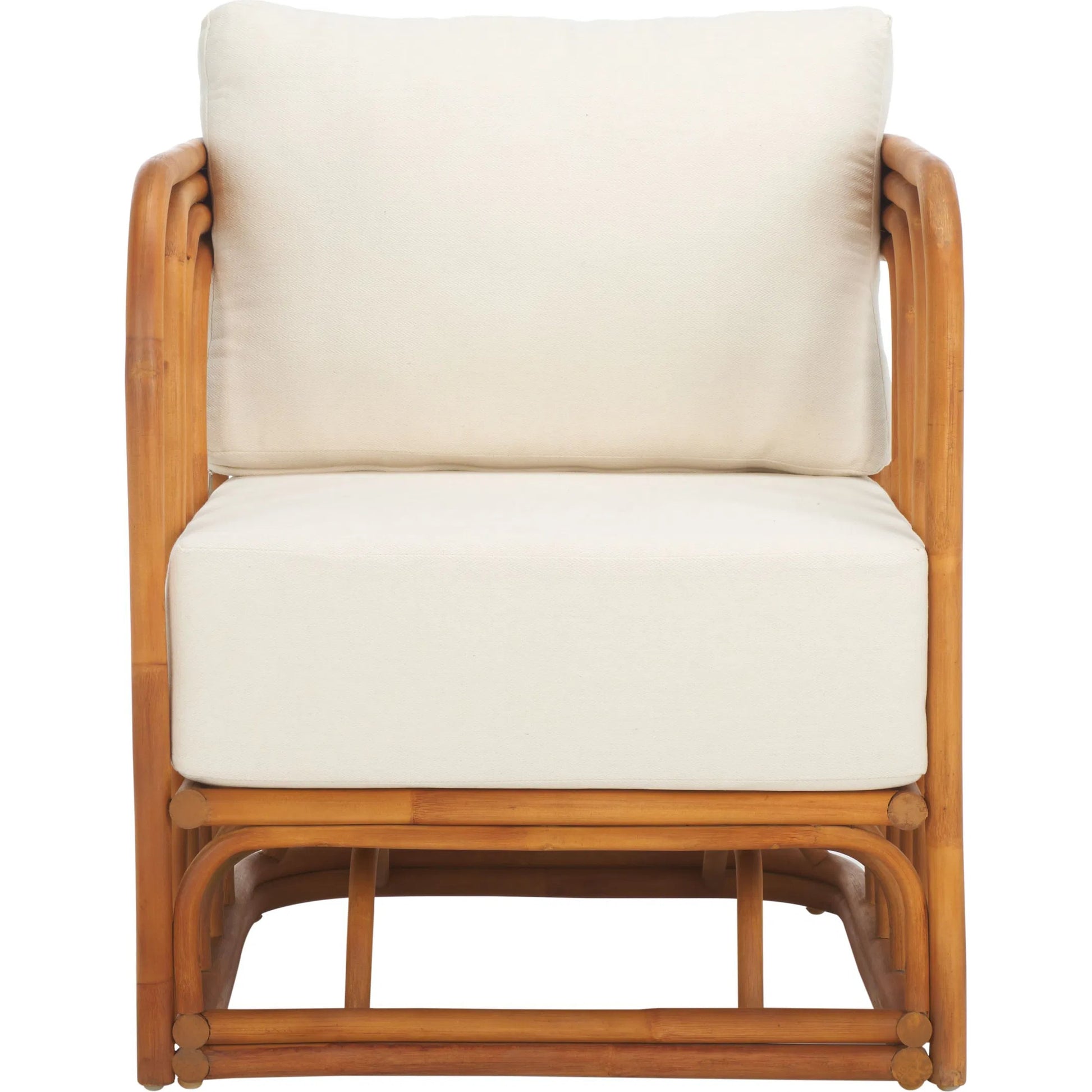 Ballard Rattan Accent Chair by HedgeApple Essentials in natural, white. Made from ratan pole linen (100% polyester) polyurethane foam in a transitional style.