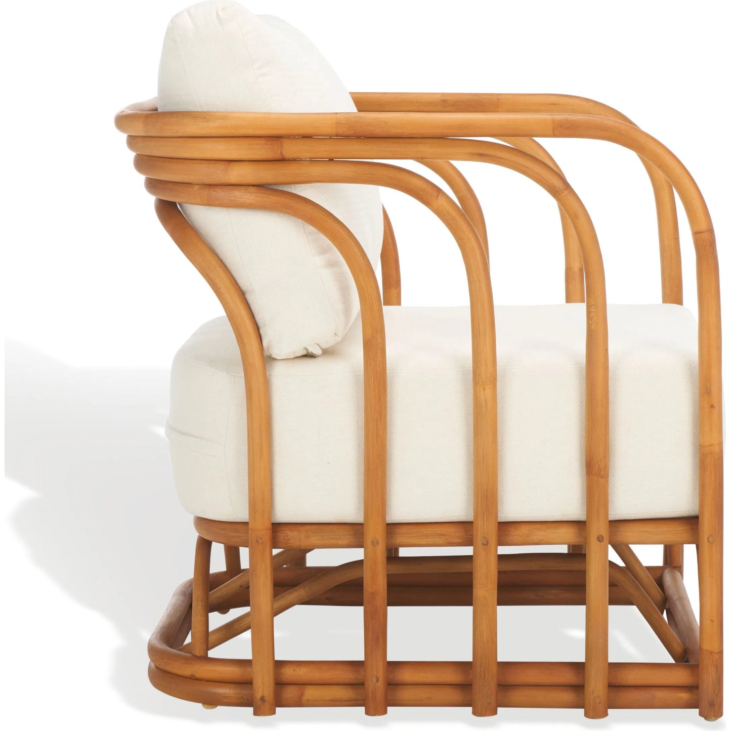 006 SI-2249568 | Additional Silo | Ballard Rattan Accent Chair by HedgeApple Essentials in natural, white. Made from ratan pole linen (100% polyester) polyurethane foam in a transitional style.