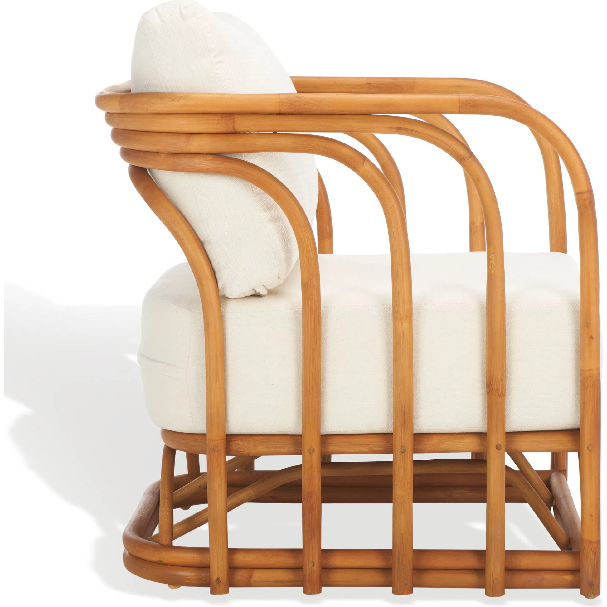 Ballard Rattan Accent Chair by HedgeApple Essentials in natural, white. Made from ratan pole linen (100% polyester) polyurethane foam in a transitional style.