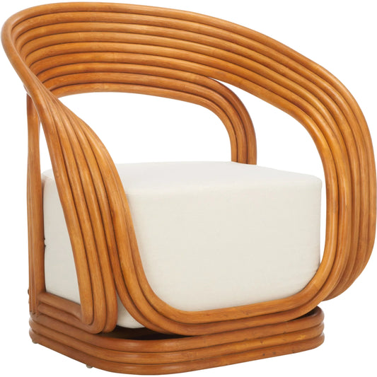 Sheridan Rattan Accent Chair by HedgeApple Essentials in natural, white. Made from ratan pole linen (100% polyester) polyurethane foam in a unique style.