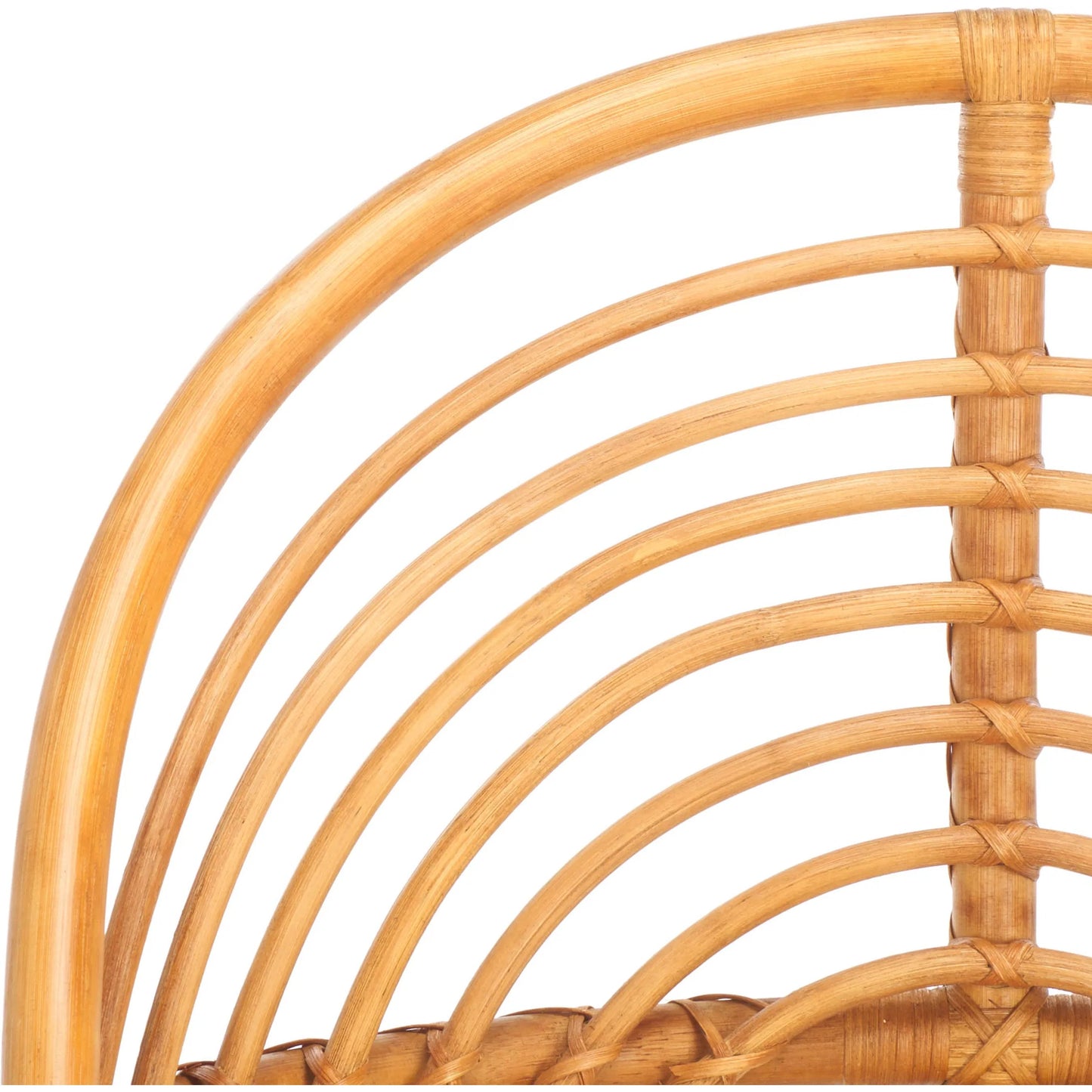 007 SI-2249571 | Closeup | Mecklenburg Rattan Accent Chair by HedgeApple Essentials in natural, white. Made from ratan pole linen (100% polyester) polyurethane foam in a rustic style.