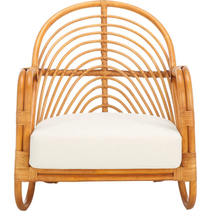 Mecklenburg Rattan Accent Chair by HedgeApple Essentials in natural, white. Made from ratan pole linen (100% polyester) polyurethane foam in a rustic style.