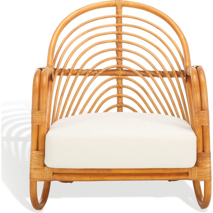 Mecklenburg Rattan Accent Chair by HedgeApple Essentials in natural, white. Made from ratan pole linen (100% polyester) polyurethane foam in a rustic style.