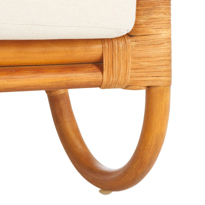 Mecklenburg Rattan Accent Chair by HedgeApple Essentials in natural, white. Made from ratan pole linen (100% polyester) polyurethane foam in a rustic style.