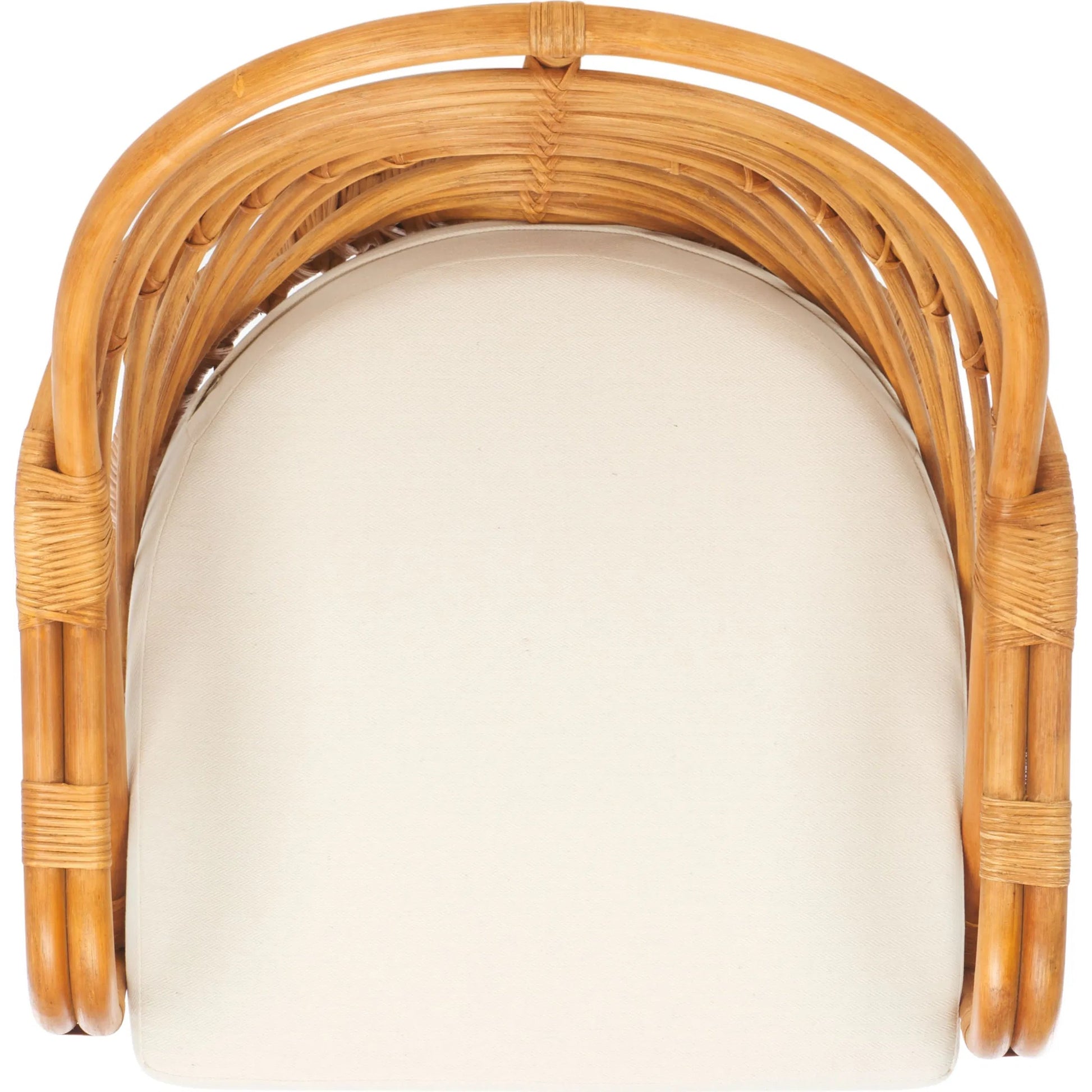 Mecklenburg Rattan Accent Chair by HedgeApple Essentials in natural, white. Made from ratan pole linen (100% polyester) polyurethane foam in a rustic style.