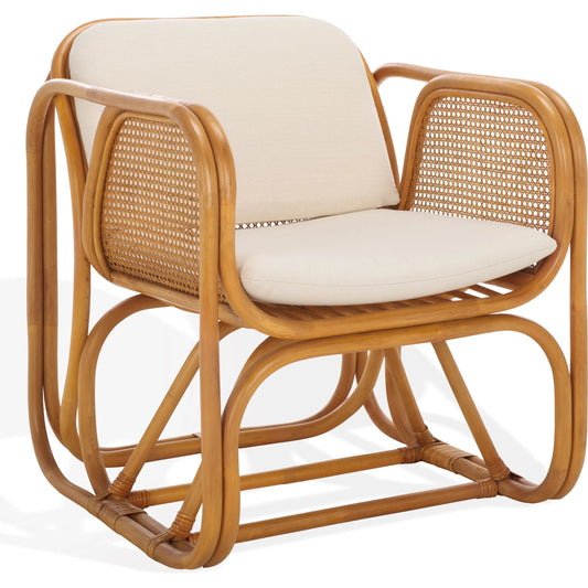 001 SI-2372712 | Primary Silo | Menoken Rattan Pole Accent Chair by HedgeApple Essentials in natural, white. Made from rattan, fabric, foam, plywood in a unique style.