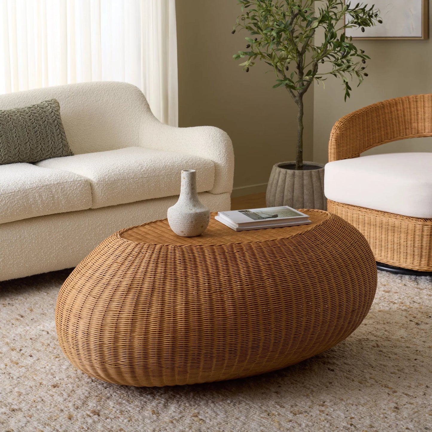 009 SI-2629838 | Lifestyle | Drew Rattan Coffee Table by HedgeApple Essentials in natural. Made from plywood, rattan, fitrit in a unique style.