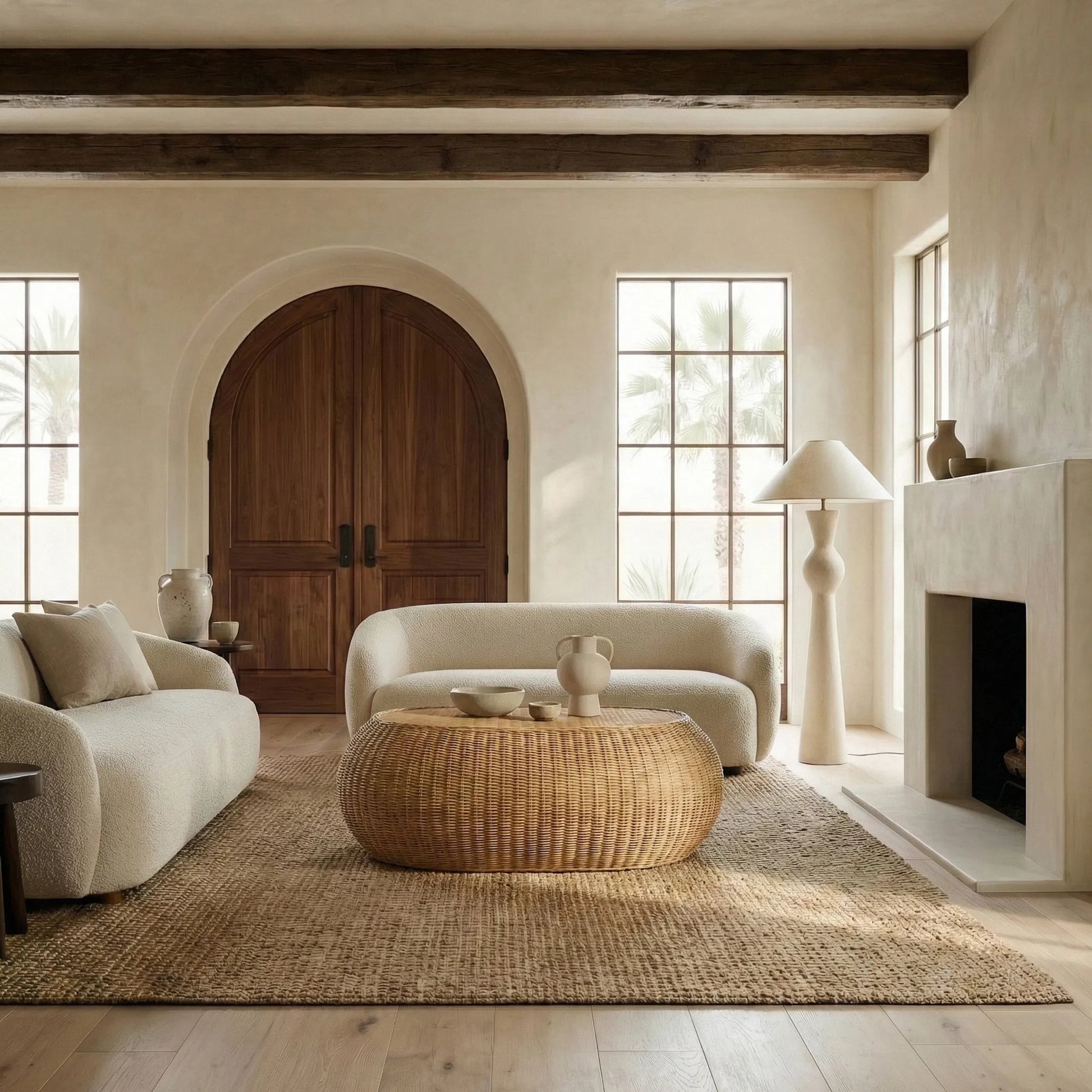 Drew Rattan Coffee Table by HedgeApple Essentials in natural. Made from plywood, rattan, fitrit in a unique style.