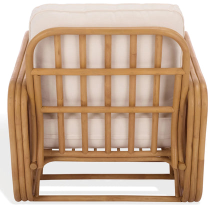 Otsego Rattan Pole Accent Chair by HedgeApple Essentials in natural, white. Made from linen (65% cotton, 35% polyester), foam in a unique style.