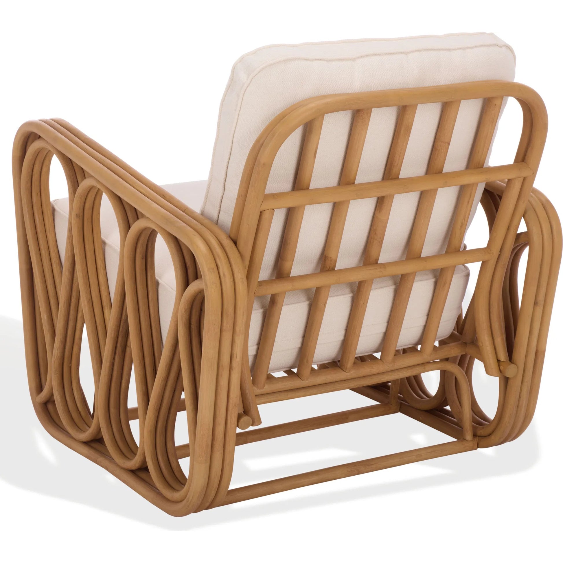 Otsego Rattan Pole Accent Chair by HedgeApple Essentials in natural, white. Made from linen (65% cotton, 35% polyester), foam in a unique style.