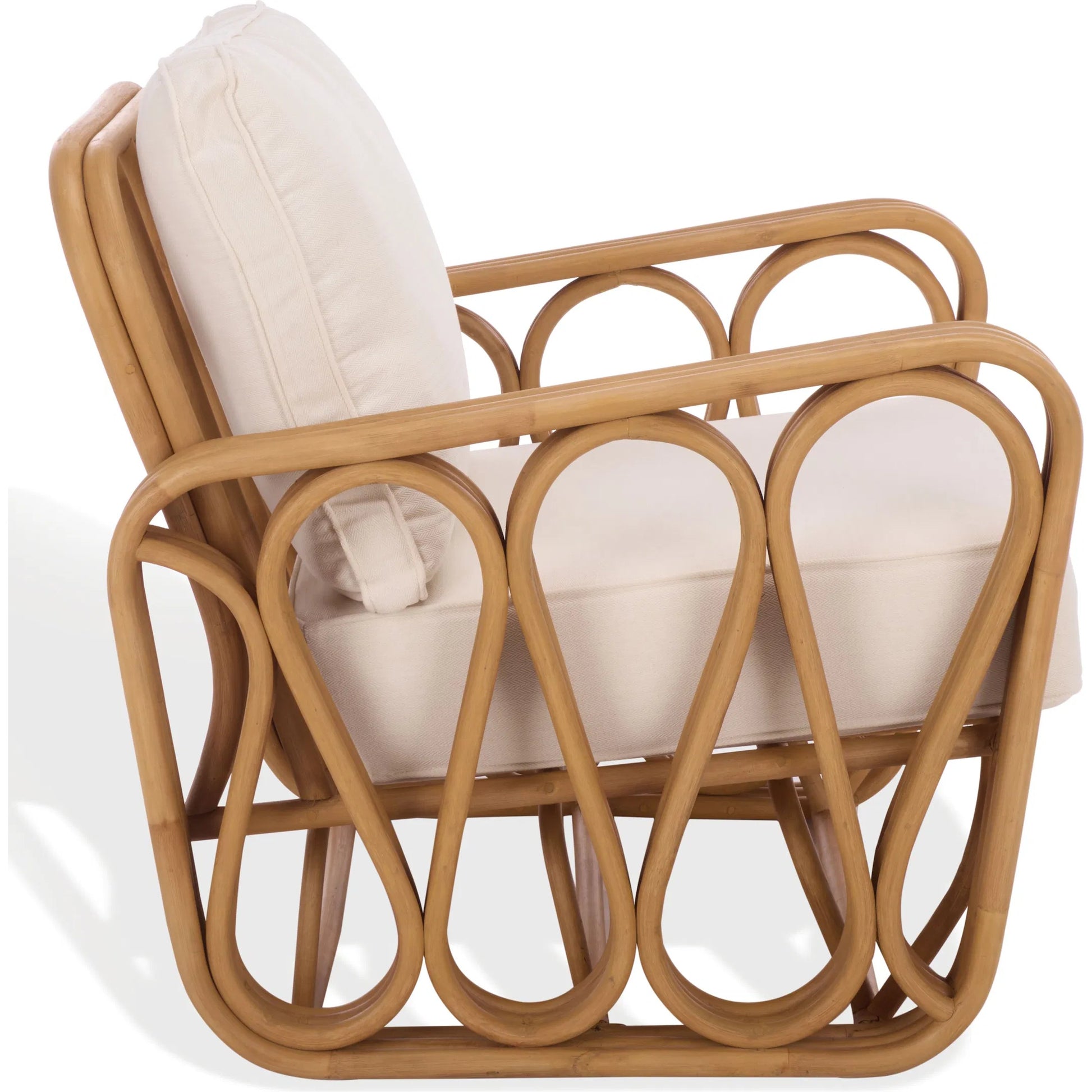 Otsego Rattan Pole Accent Chair by HedgeApple Essentials in natural, white. Made from linen (65% cotton, 35% polyester), foam in a unique style.