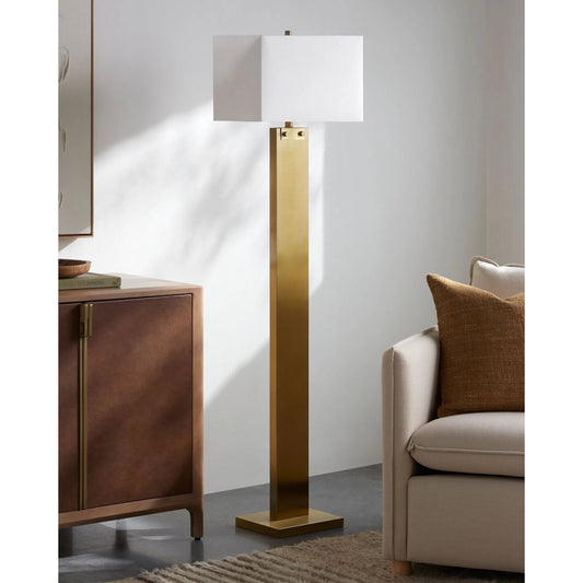 Cardwell Accent Floor Lamp by Surya in white, metallic brass. Made from iron, linen, polyester in a unique style.