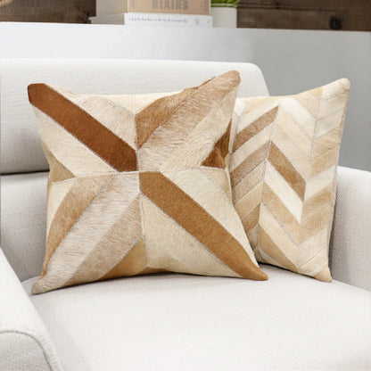 Safari Chevron Cowhide Throw Pillow by Pasargad Home in l. brown. Made from cowhide in a modern style.