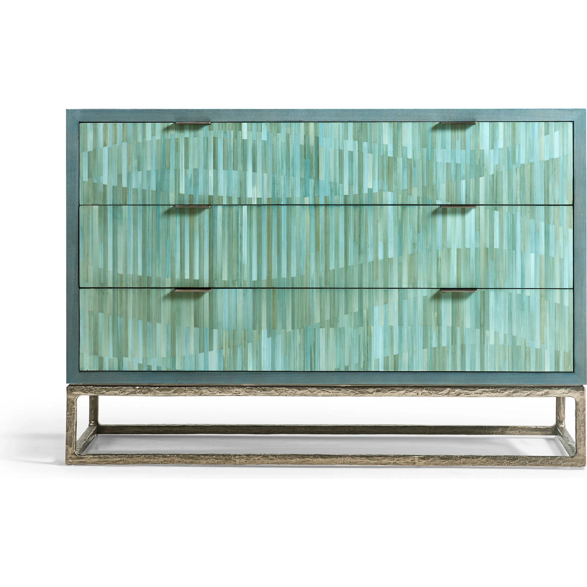 Seaglass Bunching Chest by Jonathan Charles in blue and blue straw. Made from koto veneer, stainless steel, straw in a eclectic & global style.