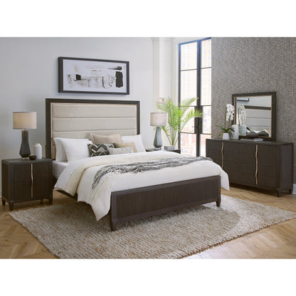 West End Loft Upholstered Bed by Pulaski Furniture in tuxedo. Made from rubberwood in a modern style.