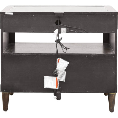 Asher Park Glass Top Bachelor's Chest by Pulaski Furniture in piano brown. Made from eucalyptus veneers in a unique style.