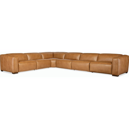 Fresco 6 Seat Power Recline Sectional by Hooker Furniture in brown. Made from leather in a traditional style.