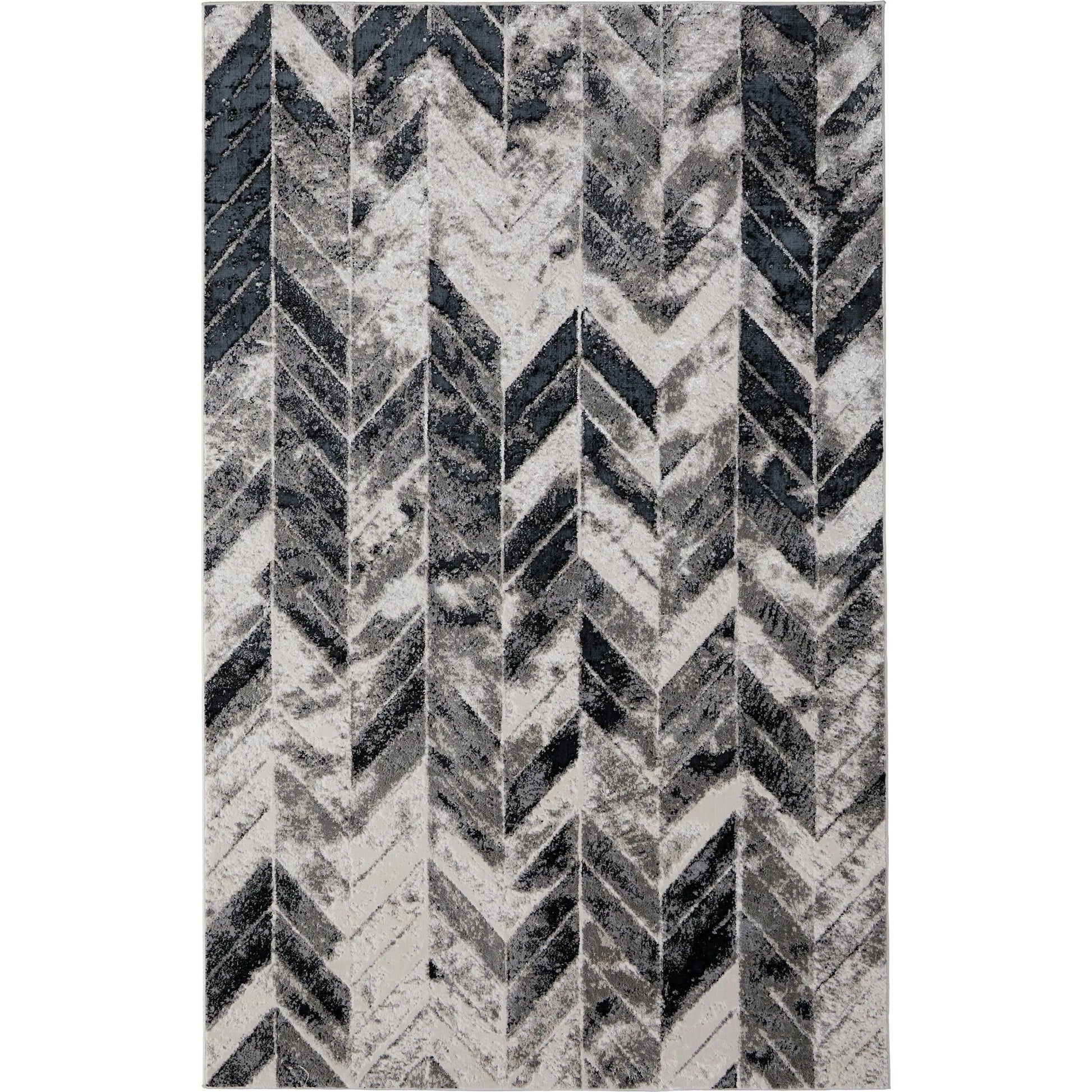 Micah Chevron Rug - 3048F by Feizy in black, gray, silver. Made from polyester, polypropylene in a unique style.